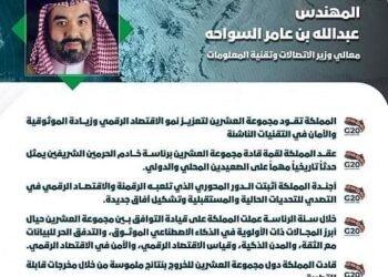 السواحه: المملكة تقود مجموعة العشرين لتعزيز نمو الاقتصاد الرقمي وزيادة الموثوقية والأمان في التقنيات الناشئة